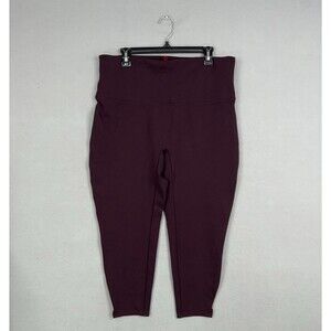 Spanx Leggings Women 2X Petite High Rise Maroon Shaping Stretch Yoga Pants Comfy